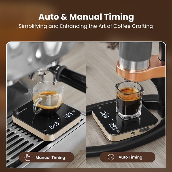 Maestri House Mini-Kaffeewaage mit Timer, Wiederaufladbare Espresso Waage, Präzise 2kg/0,1g Waage für Espresso & Pour-Over, Tragbare Digitale Küchenwaage mit Automatischer Zeitmessung