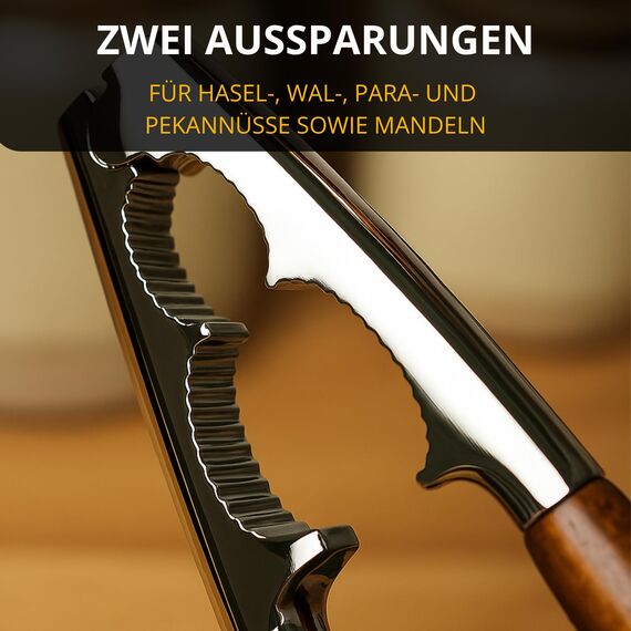 Thiru Nussknacker mit edlem Holzgriff - Ideal für Walnüsse, Haselnüsse, Paranüsse - Knacken ohne Kernzerquetschung - inkl. E-Book mit Rezepten - Made in Germany (Premium)