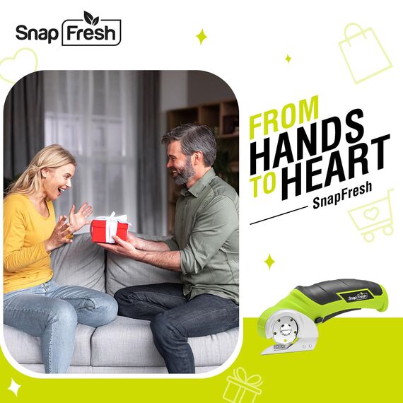 SnapFresh Kartonschneider Elektrische Schere 4V Kabellose Rollschneider Akku-Universalschneider Akkuschere - 2 Selbstschärfende Klingen - für Karton, Pappe, Teppich, Leder, Filz, Kunststoff