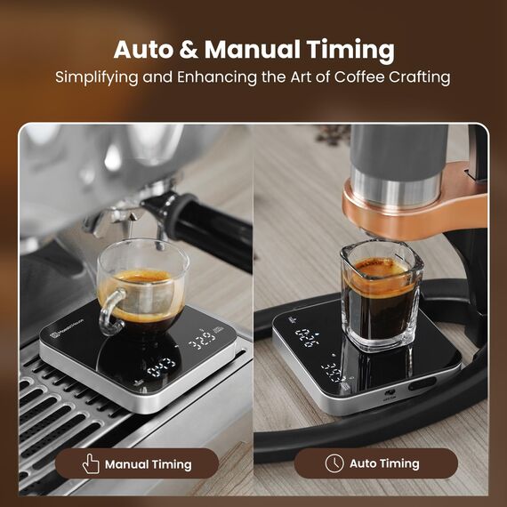 Maestri House Mini-Kaffeewaage mit Timer, Wiederaufladbare Espresso Waage, Präzise 2kg/0,1g Waage für Espresso & Pour-Over, Tragbare Digitale Küchenwaage mit Automatischer Zeitmessung