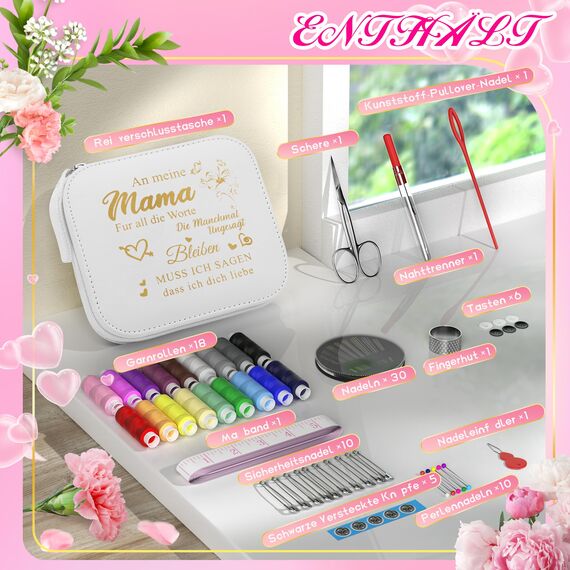 Coquimbo Muttertagsgeschenke für Mama Sie Nähset Reise Nähzubehör Nähzeug für Anfänger, Kinder und Reisende, Mini Nähset für Hause, Reise, Camping & Notfall