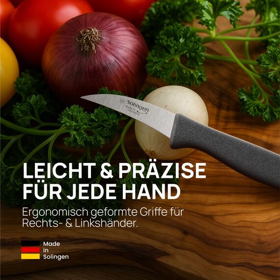 Schwertkrone® Schälmesser gebogen 4er Set [MADE IN SOLINGEN - GERMANY] - Gemüsemesser Obstmesser - Küchenmesser klein scharf - Schneidemesser Kartoffelschälmesser - Allzweckmesser (4x 2,5" gebogen)