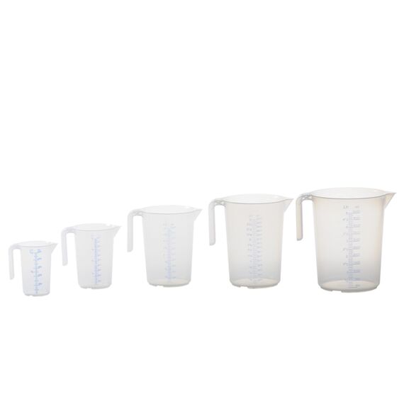 hünersdorff Messbecher 0,5l | Polypropylen (PP) | bruchsicher und spülmaschinengeeignet | offener Griff |, Transparent+blau