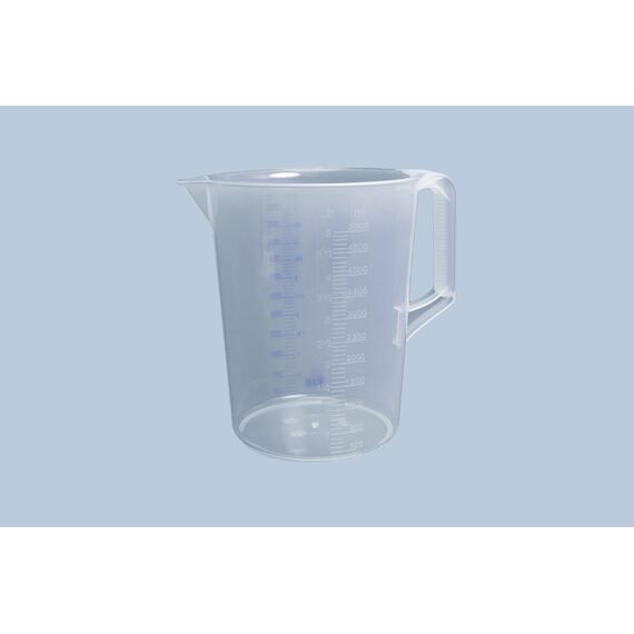 hünersdorff Messbecher 5l | Polypropylen (PP) | bruchsicher und spülmaschinengeeignet | geschlossener Griff | blaue Skala (Packung mit 2)