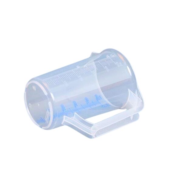 hünersdorff Messbecher 0,5l | Polypropylen (PP) | bruchsicher und spülmaschinengeeignet | geschlossener Griff | blaue Skala, Transparent+blau (Packung mit 2)