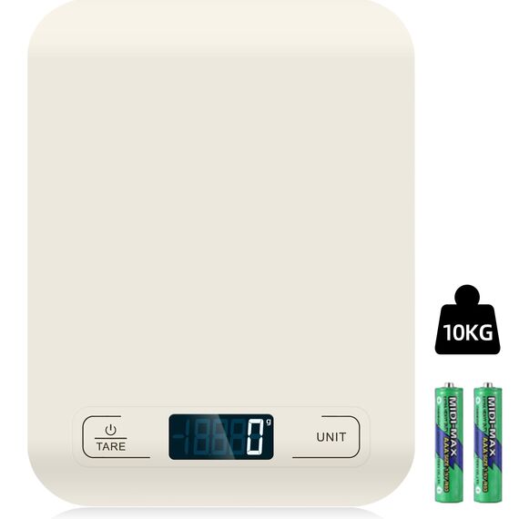 Küchenwaage Digital, 10KG Küchenwaage mit LCD Display und Tara Funktion, Küchenwaage zum Backen und Kochen, Messen von Zutaten, Genau 1g - (Weiß)