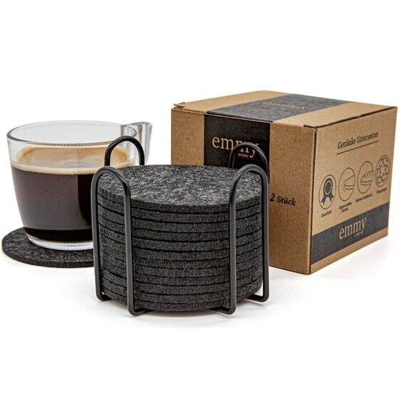 Emmy Home Pfannenschoner 10 er und Untersetzer Rund für Gläser 12er Set - Pfannenschutz Filz 38 cm Extra Dicke Topfuntersetzer Stapelschutz Anpassbare Größe Topfschoner Set