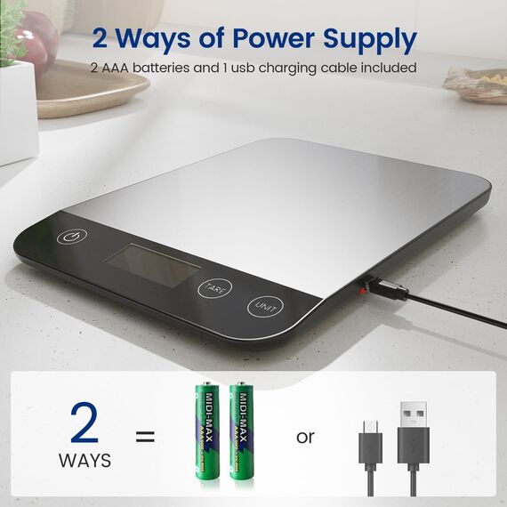 Wiederaufladbar Digitale Küchenwaage, USB C Elektronik Küchenwaage, 15 kg Hochpräzise 1g/0.1oz Lebensmittelwaage, Professionell mit harter Funktion, Batterien enthalten