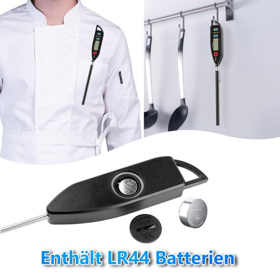 BOMATA Wasserdichtes IPX7 Thermometer, geeignet für Wasser, Flüssigkeiten,Kerzen und Kochen.Sofort ablesbares Lebensmittelthermometer mit langer Sonde,geeignet für Kochen,Fleisch,Grillen!T101 schwarz