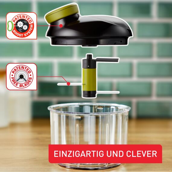 Tefal K13204 Ingenio 5-Sekunden-Zerkleinerer ohne Strom, Fassungsvermögen: 900ml, Multizerkleinerer, Universalzerkleinerer für Gemüse, Obst, Nüsse, Knoblauch, Babynahrung, Schwarz/Grün/Transparent