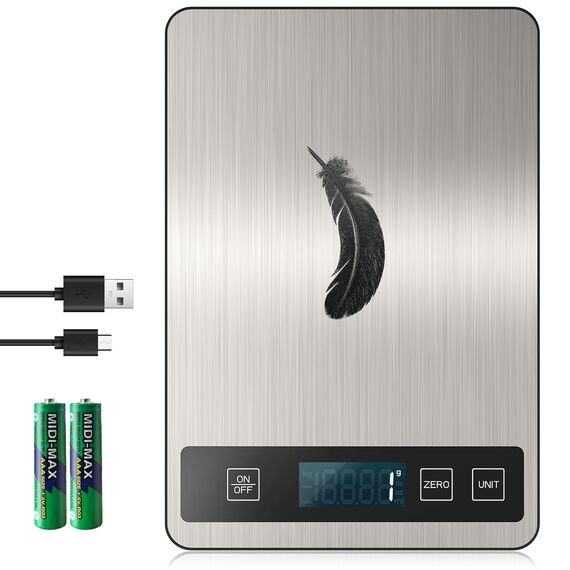 Digitale Küchenwaage, USB C Elektronik Küchenwaage, 15 kg Hochpräzise 1g/0.1oz Lebensmittelwaage, Professionell mit harter Funktion, Batterien enthalten
