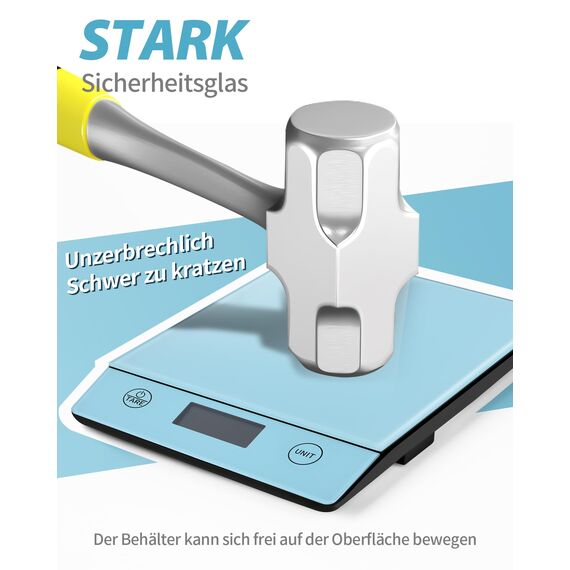 Küchenwaage Digital 10KG Küchenwaagen Glas Digitale Waage Elektronische Haushaltswaage zum Backen, Tara Funktion, Touch-Taste, 1g Genaue - Blau