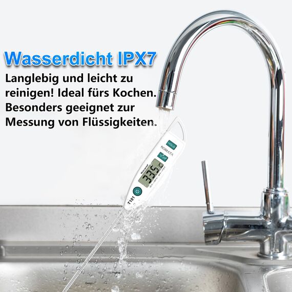 BOMATA Wasserdichtes IPX7 Thermometer, geeignet für Wasser, Flüssigkeiten,Kerzen und Kochen.Sofort ablesbares Lebensmittelthermometer mit langer Sonde,geeignet für Kochen,Fleisch,Grillen!T101 weiß…