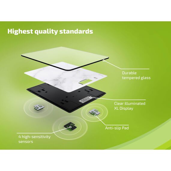 Soehnle Page Compact 300 Marble, digitale Küchenwaage mit Marmormuster, Gewicht bis zu 5 kg, Haushaltswaage mit patentierter Sensor-Touch-Funktion, elektronische Waage inkl. Batterien