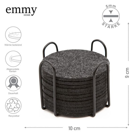 Emmy Home Pfannenschoner 10 er und Untersetzer Rund für Gläser 12er Set - Pfannenschutz Filz 38 cm Extra Dicke Topfuntersetzer Stapelschutz Anpassbare Größe Topfschoner Set