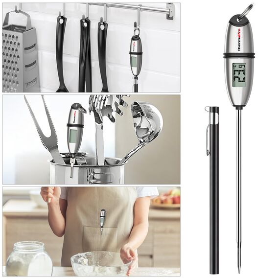 ThermoPro Fleischthermometer Digital Küchenthermometer mit langer Sonde Grillthermometer Kabellos Bratenthermometer Thermometer Kochen für Flüssigkeit Milch BBQ Grill Steak 2 Stücke