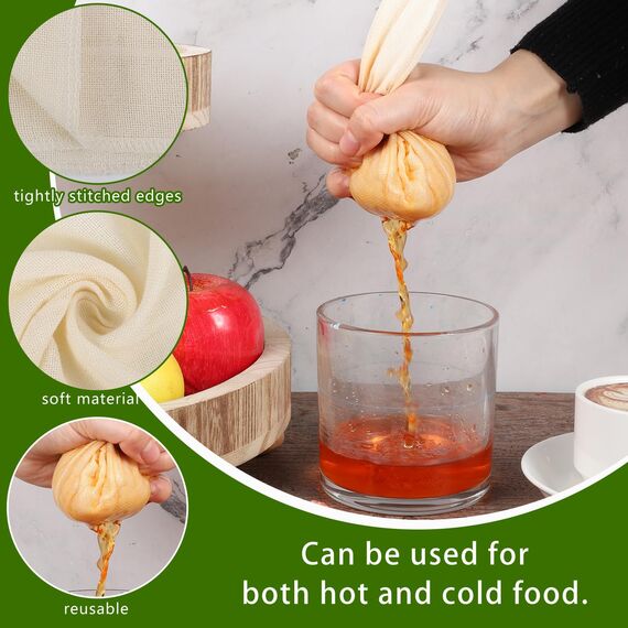 4 Stück Passiertuch, 40 x 40 cm Käsetuch Waschbares Mulltuch, Ungebleichte Dichtegrad 100 Cheesecloth Wiederverwendbar zum Sieben von Saft Käse Tee Nussmilch Suppe Joghurt Tofu
