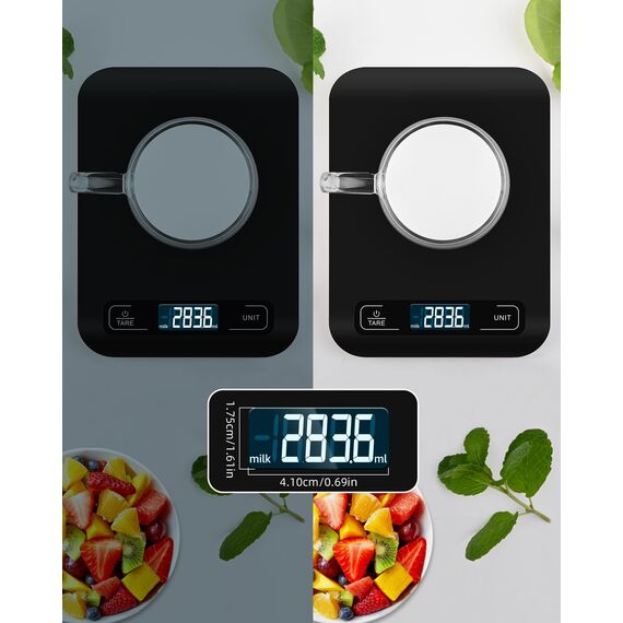 Küchenwaage Digital, 10KG Küchenwaage mit LCD Display und Tara Funktion, Küchenwaage zum Backen und Kochen, Messen von Zutaten, Genau 1g - (Schwarz)