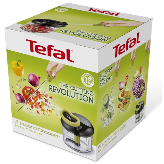 Tefal K13204 Ingenio 5-Sekunden-Zerkleinerer ohne Strom, Fassungsvermögen: 900ml, Multizerkleinerer, Universalzerkleinerer für Gemüse, Obst, Nüsse, Knoblauch, Babynahrung, Schwarz/Grün/Transparent