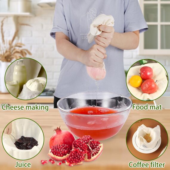 4 Stück Passiertuch, 50 x 50 cm Käsetuch Waschbares Mulltuch, Ungebleichte Dichtegrad 100 Cheesecloth Wiederverwendbar zum Sieben von Saft Käse Tee Nussmilch Suppe Joghurt Tofu