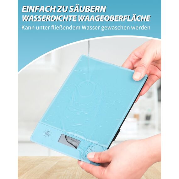 Küchenwaage Digital 10KG Küchenwaagen Glas Digitale Waage Elektronische Haushaltswaage zum Backen, Tara Funktion, Touch-Taste, 1g Genaue - Blau