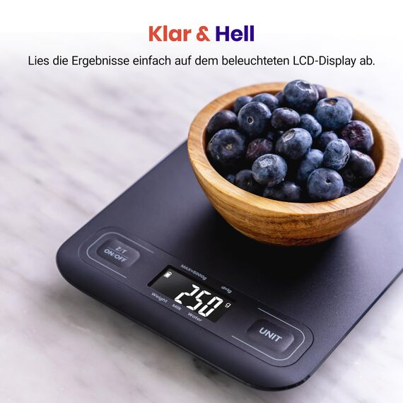 Etekcity Küchenwaage, Genauigkeit bis zu 1g, Küchenwaage Digital mit LCD-Display, Verbesserte Tasten, Tara-Funktion, Kitchen Scale zum Wiegen von Flüssigkeiten und Schmuck