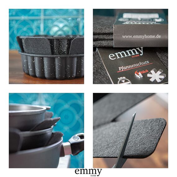 Emmy Home Pfannenschoner 10 er und Untersetzer Rund für Gläser 12er Set - Pfannenschutz Filz 38 cm Extra Dicke Topfuntersetzer Stapelschutz Anpassbare Größe Topfschoner Set