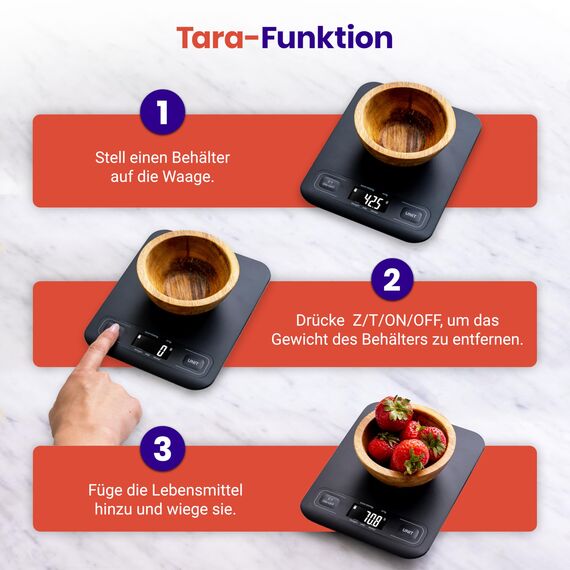 Etekcity Küchenwaage, Genauigkeit bis zu 1g, Küchenwaage Digital mit LCD-Display, Verbesserte Tasten, Tara-Funktion, Kitchen Scale zum Wiegen von Flüssigkeiten und Schmuck
