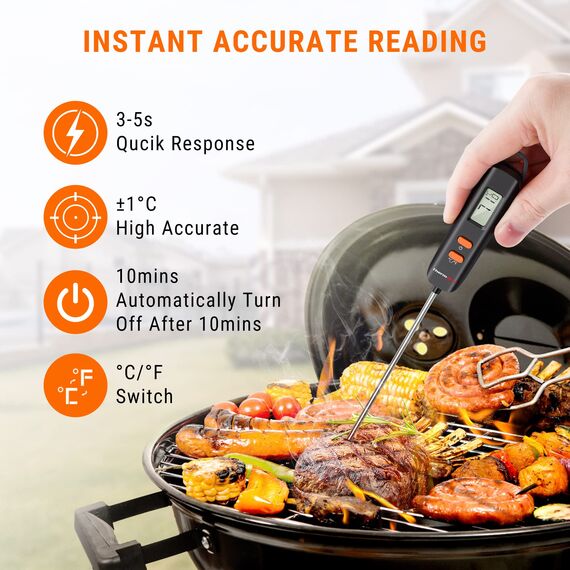 ThermoPro Fleischthermometer Digital Thermometer Kochen mit Schutzhülle Bratenthermometer Küchenthermometer mit Langer Batterielaufzeit Grillthermometer für Braten Baken Baby-Ernährung TP516