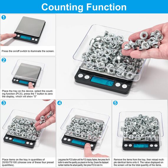 GRIFEMA Küchenwaage Digitale Profi (Hochpräzise 0.01g-500g)- Feinwaage mit LCD Display und 2 Batterien, Briefwaage Abstellautomatik und Tara, Kitchen Scale Klein mit 6 Maßeinheit