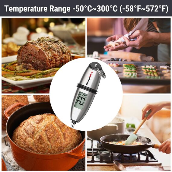 ThermoPro Fleischthermometer Digital Küchenthermometer mit langer Sonde Grillthermometer Kabellos Bratenthermometer Thermometer Kochen für Flüssigkeit Milch BBQ Grill Steak 2 Stücke