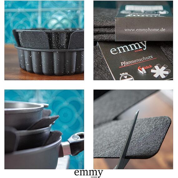 Emmy Home Pfannenschoner - Pfannenschutz Filz 5 Stück Stapelschutz, 38 cm Extra Dicke Topfuntersetzer Anpassbare Größe Topfschoner (5er)
