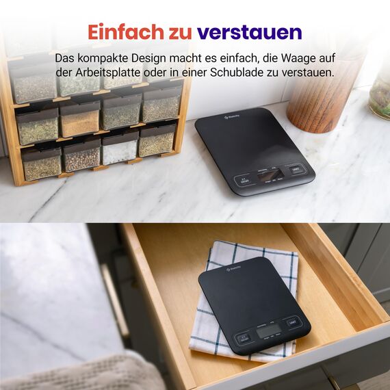Etekcity Küchenwaage, Genauigkeit bis zu 1g, Küchenwaage Digital mit LCD-Display, Verbesserte Tasten, Tara-Funktion, Kitchen Scale zum Wiegen von Flüssigkeiten und Schmuck