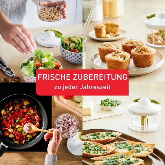 Tefal K13204 Ingenio 5-Sekunden-Zerkleinerer ohne Strom, Fassungsvermögen: 900ml, Multizerkleinerer, Universalzerkleinerer für Gemüse, Obst, Nüsse, Knoblauch, Babynahrung, Schwarz/Grün/Transparent