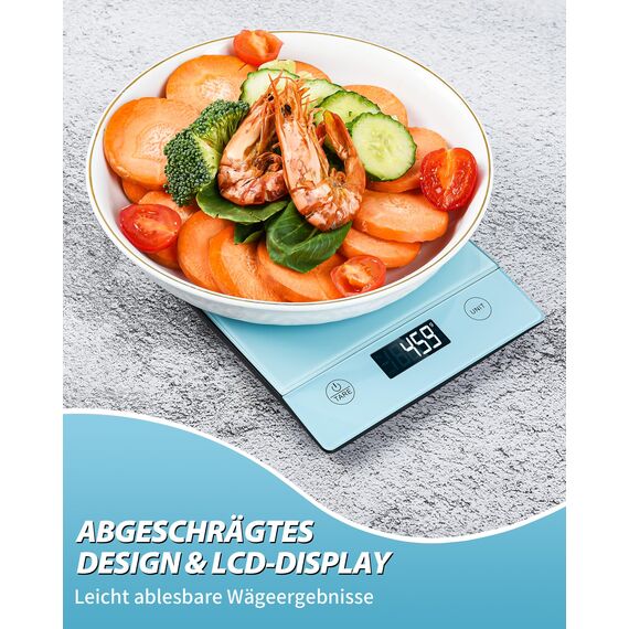 Küchenwaage Digital 10KG Küchenwaagen Glas Digitale Waage Elektronische Haushaltswaage zum Backen, Tara Funktion, Touch-Taste, 1g Genaue - Blau