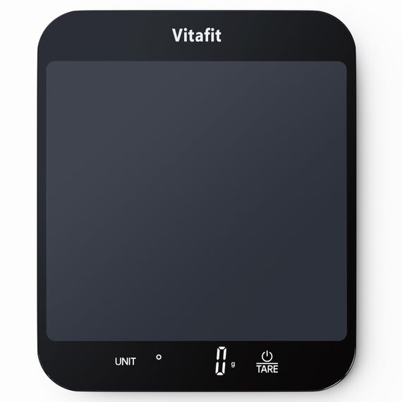 Vitafit 15kg Küchenwaage Digital, Hohe Genauigkeit 1g durch Unser Professionelle Fabrik Seit 2001, Waage Küche zum Kochen und Backen, Große Plattform 215x180mm, 3 AAA-Batterien, Schwarz