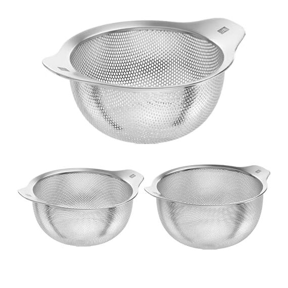ZWILLING Table Sieb Set 3-TLG. (16, 20, 24 cm) aus Edelstahl, Küchensieb, Nudelsieb, Seiher für Salat/Gemüse/Pasta, Silber