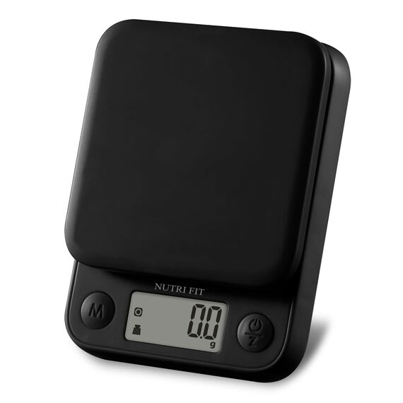 NUTRI FIT Digitale Mini Küchenwaage aus Kunststoff, Tragbare Lebensmittelwaage zum Backen Kochen, 5kg/11lb, großes LCD-Display, 2*AAA Batterien- Schwarz