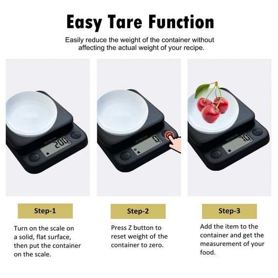 NUTRI FIT Digitale Mini Küchenwaage aus Kunststoff, Tragbare Lebensmittelwaage zum Backen Kochen, 5kg/11lb, großes LCD-Display, 2*AAA Batterien- Schwarz