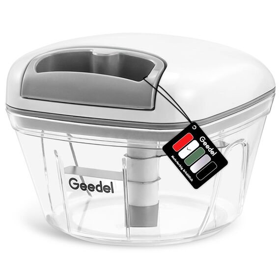 Geedel Zwiebelschneider, 500ML Zwiebel Zerkleinerer mit Seilzug, Gemüseschneider Zerkleinerer Manuell mit Edelstahlklingen, Multizerkleinerer Zwiebelhacker für Gemüse, Obst, Zwiebeln, Knoblauch, Nüsse