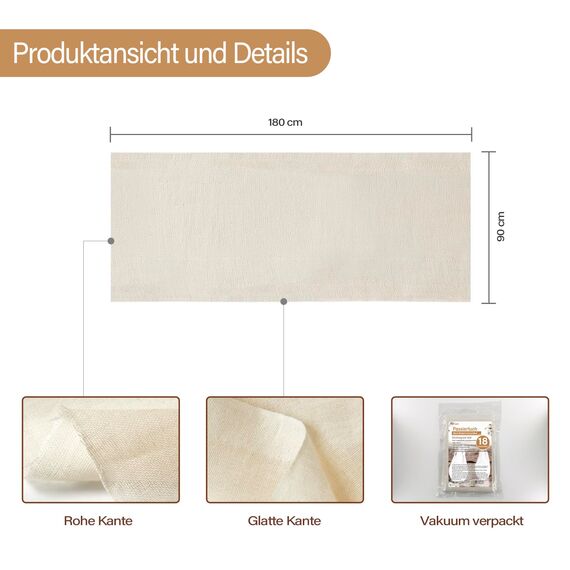 eFond Passiertuch, 180x90cm Käsetuch Feingewebt Dichtegrad 100 Passiersieb Ungebleichte Reine Baumwolle Seihtuch, Flusenfrei Und Ultrafeinmaschig Filtertuch, Nach Bedarf Zuschneidbar (18 Quadratfuß)