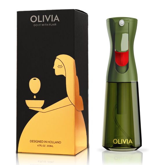 FLAIROSOL OLIVIA 200ml Glas-Ölsprüher - Kontinuierliche Ölsprühtechnik mit Portionskontrolle - Vielseitiger Ölzerstäuber zum Kochen, Salat, Grillen, Backen und für weitere Szenarien (Grün)