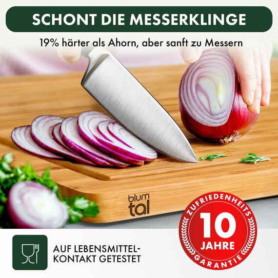 Blumtal Schneidebrett aus 100% Bambus L - 2cm dickes Holzbrett antibakteriell - massives Schneidebrett Holz + Saftrille - Holzschneidebrett 38x25x2cm - Alternative zu Kunststoff