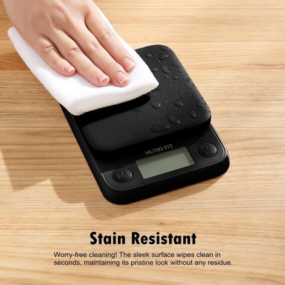 NUTRI FIT Digitale Mini Küchenwaage aus Kunststoff, Tragbare Lebensmittelwaage zum Backen Kochen, 5kg/11lb, großes LCD-Display, 2*AAA Batterien- Schwarz