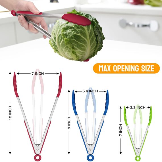 HOTEC Premium Edelstahl Zange mit Silikon spitzen, Küchenzange Grillzange set of 3–18cm, 23cm und 30.5 cm