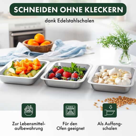 Blumtal Schneidebrett aus 100% Bambus mit 3 Auffangschalen aus Edelstahl (ofengeeignet) - antibakterielles Holz-Brett 40x28,5 cm - Holz-Brettchen - messerschonendes Bambus Schneidebrett