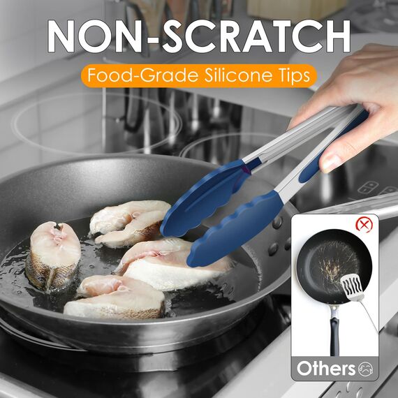 HOTEC Premium Küchenzange aus Edelstahl mit Silikonspitzen, 2 Stück - 22,9 cm und 30,5 cm, klassisches Blau