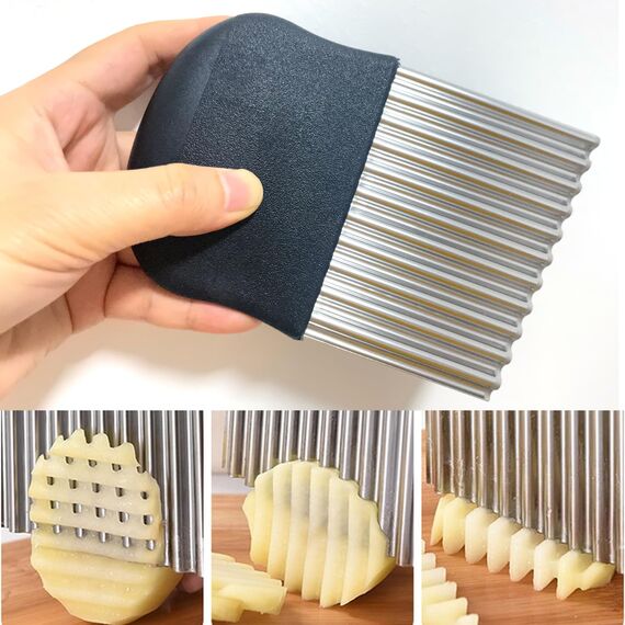 AIOUNIYA Wellenschneider Wellenmesser Riffelmesser aus Edelstahl Wellenschnittmesser für Gemüse,Pommes, Butter, und Obst (Schwarz)