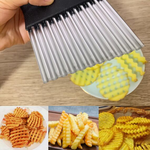 AIOUNIYA Wellenschneider Wellenmesser Riffelmesser aus Edelstahl Wellenschnittmesser für Gemüse,Pommes, Butter, und Obst (Schwarz)