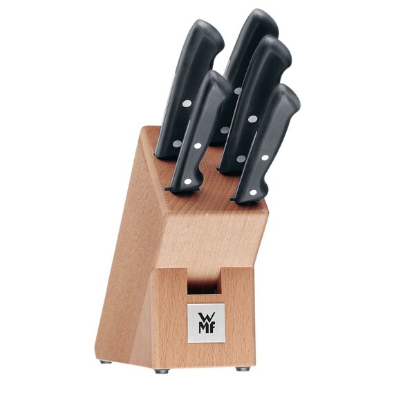 WMF Classic Line Messerblock mit Messerset 6-teilig, bestückt, 5 Messer, Birkenholz-Block, Spezialklingenstahl, natur, schwarz, silber